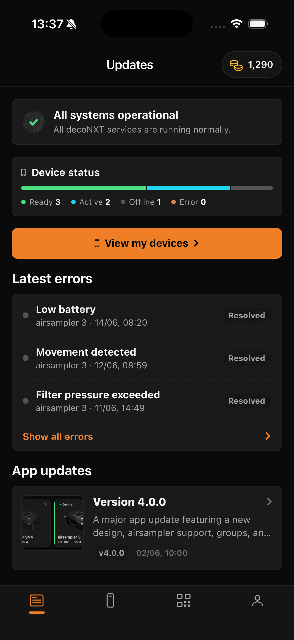 decoNXT mobile app home screen