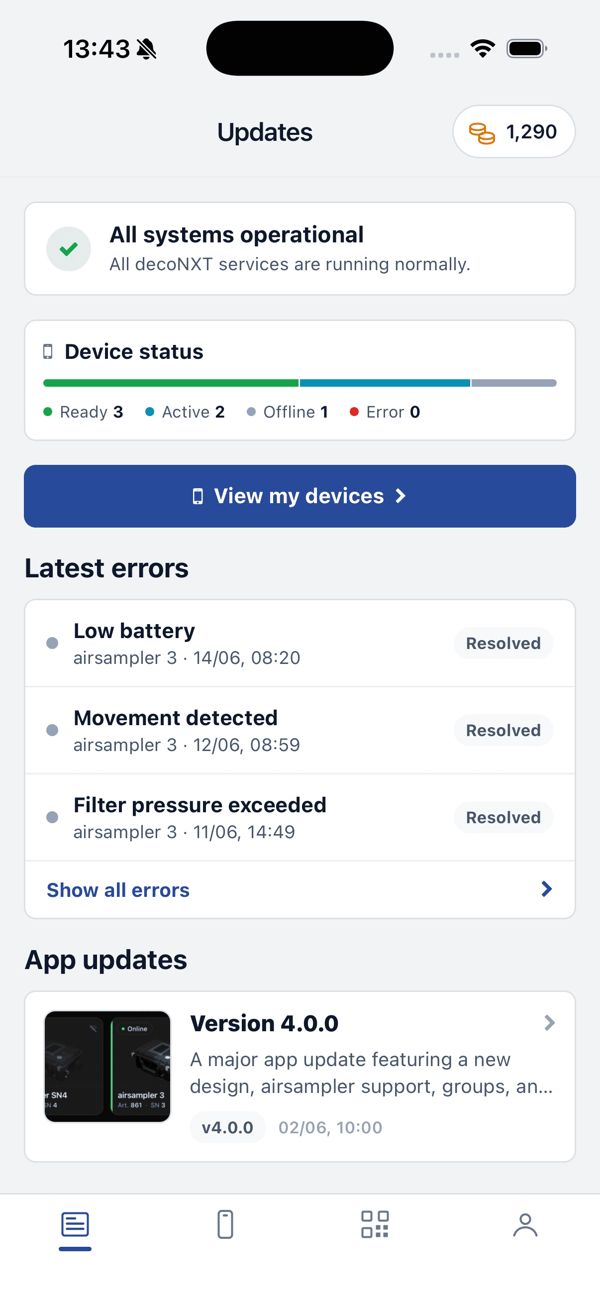 decoNXT mobile app home screen