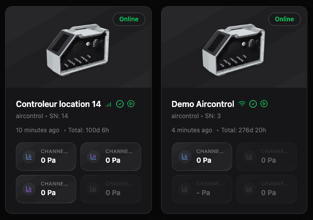 Fleet overview of connected aircontrol devices