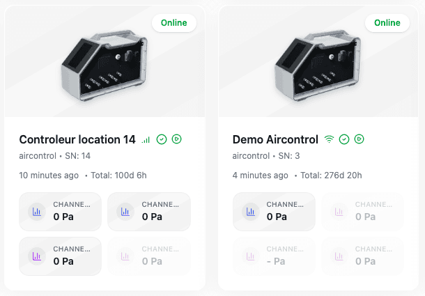 Fleet overview of connected aircontrol devices