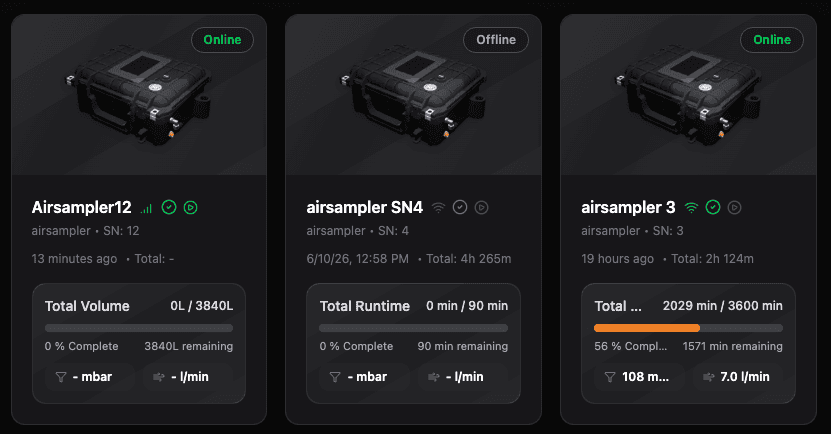 Fleet overview of connected airsampler devices