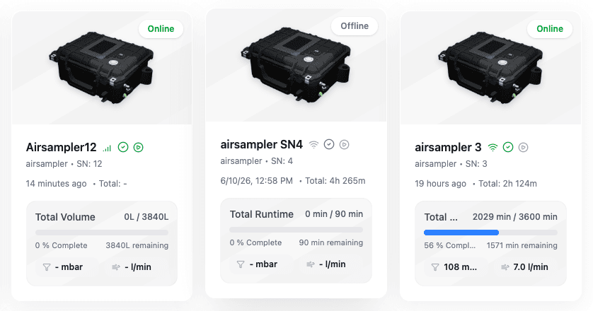 Fleet overview of connected airsampler devices